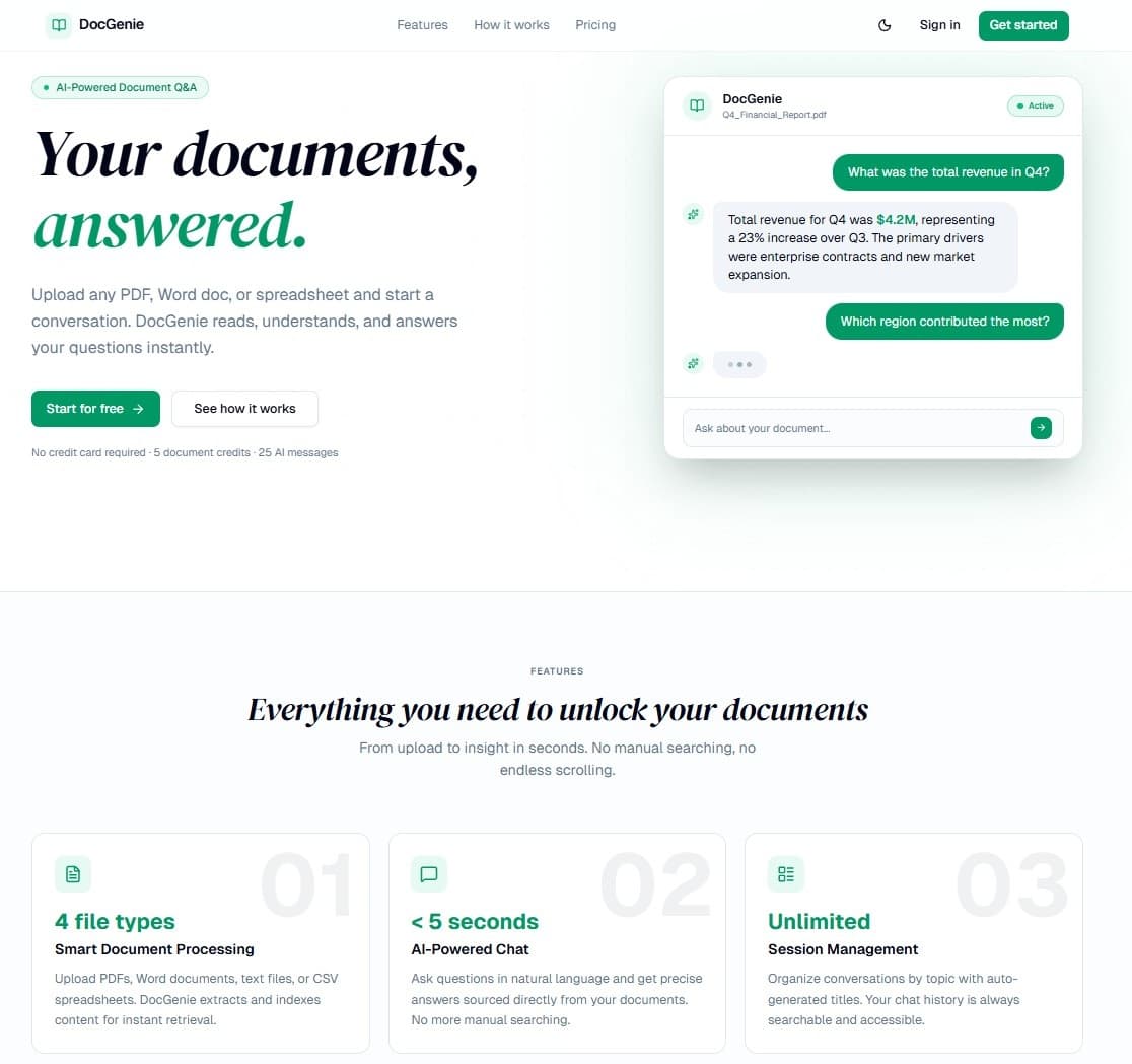 DocGenie landing page