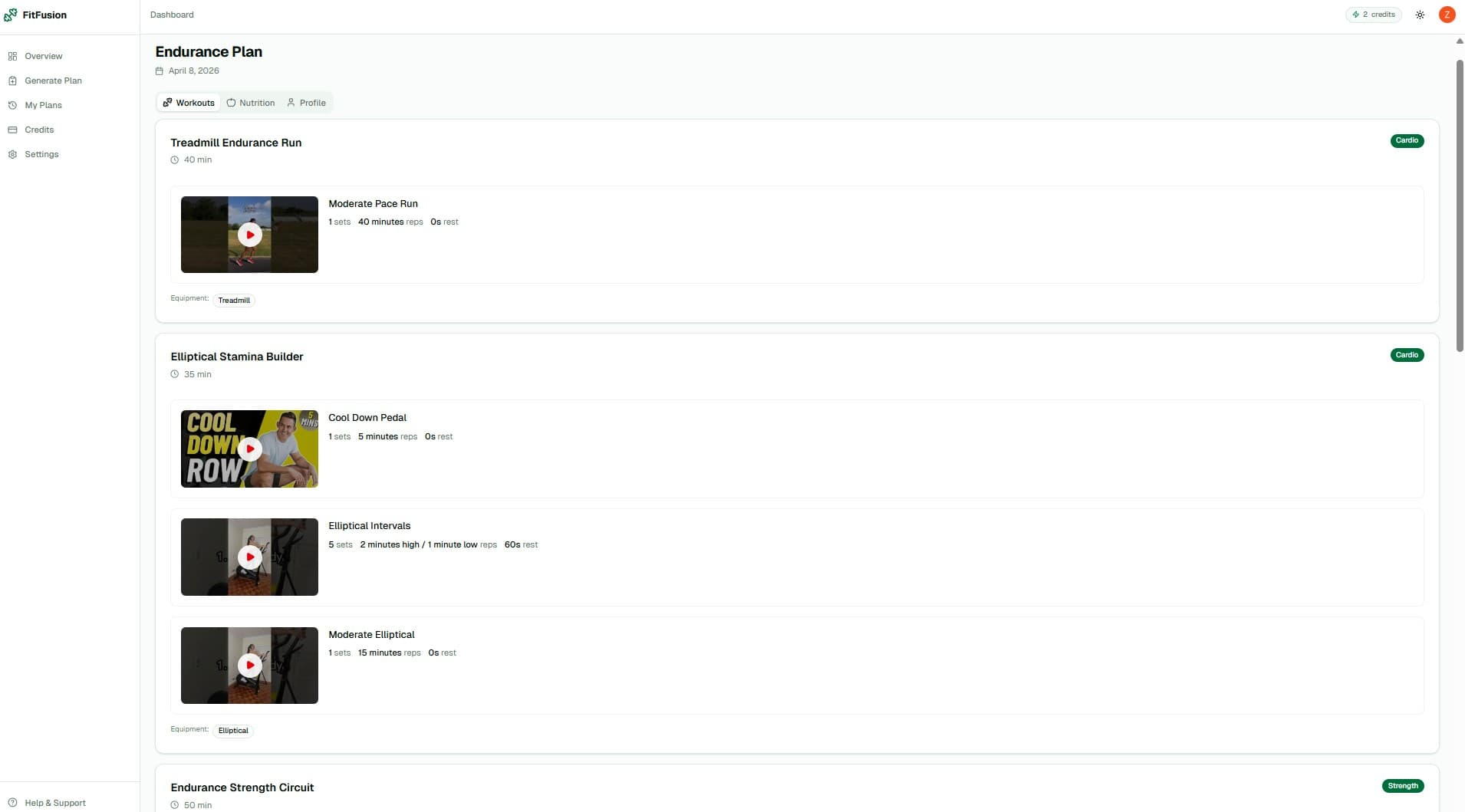 FitFusion generated workout plan detail