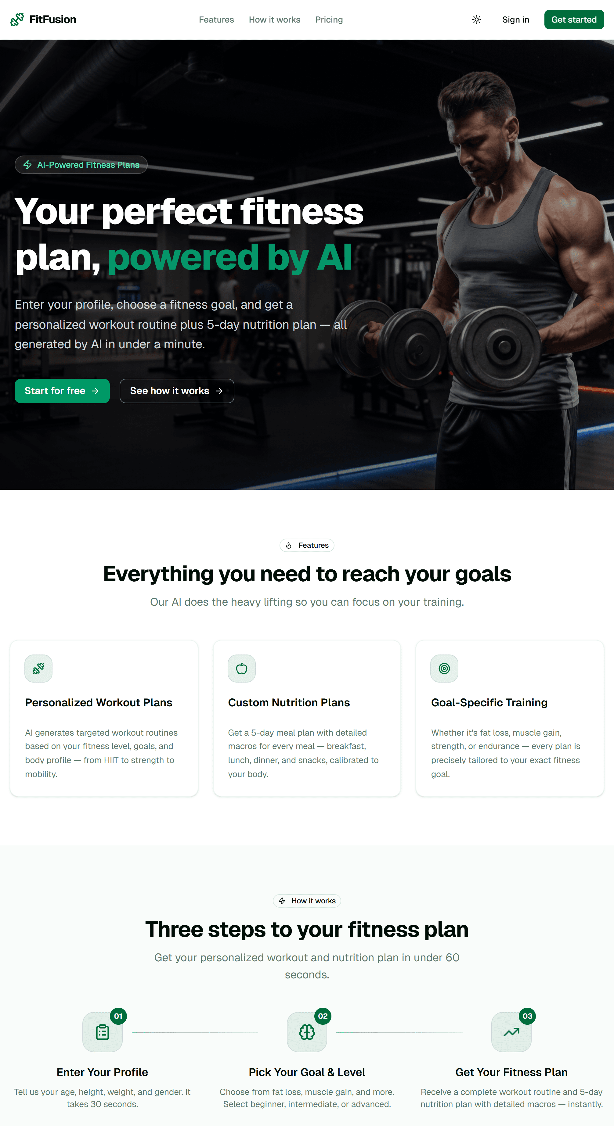 FitFusion landing page