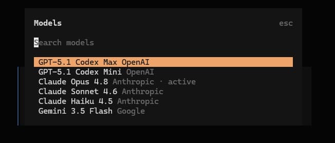 ForgeCode runtime model picker