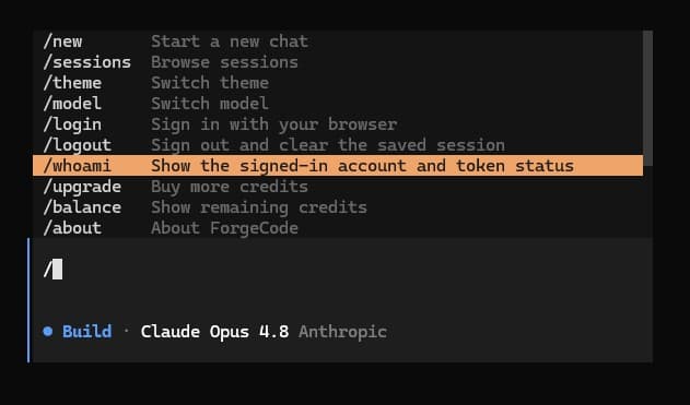 ForgeCode slash command list