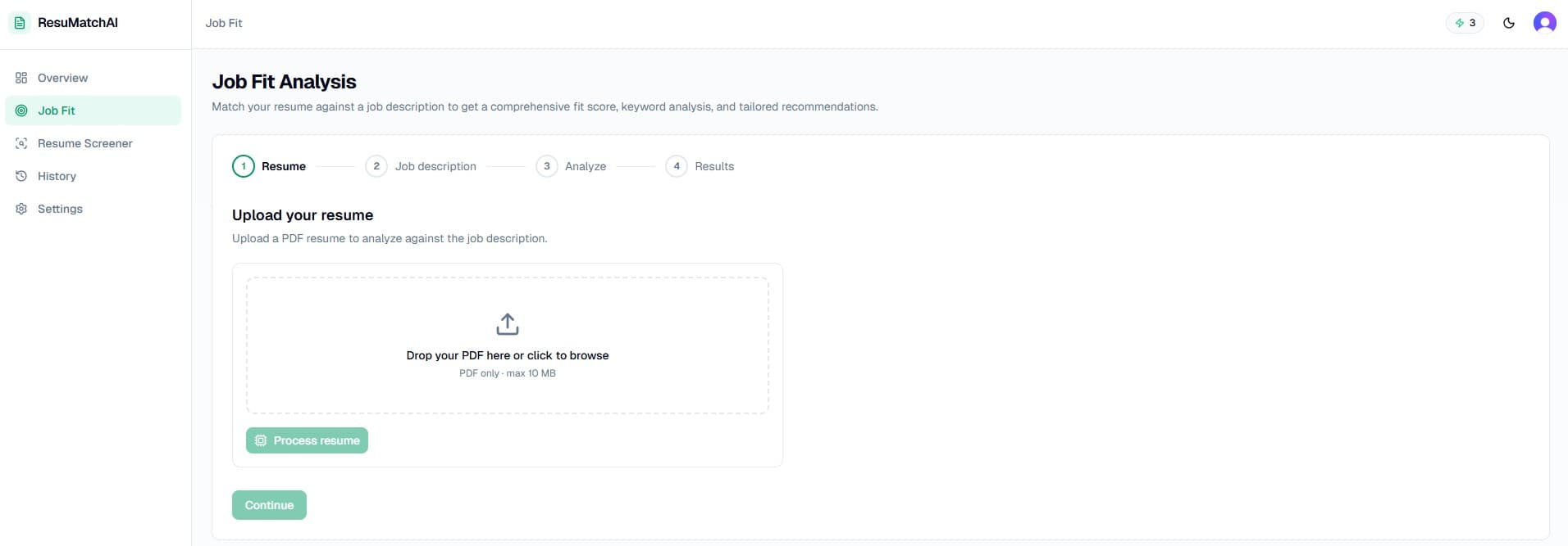 ResuMatchAI job-fit analysis flow