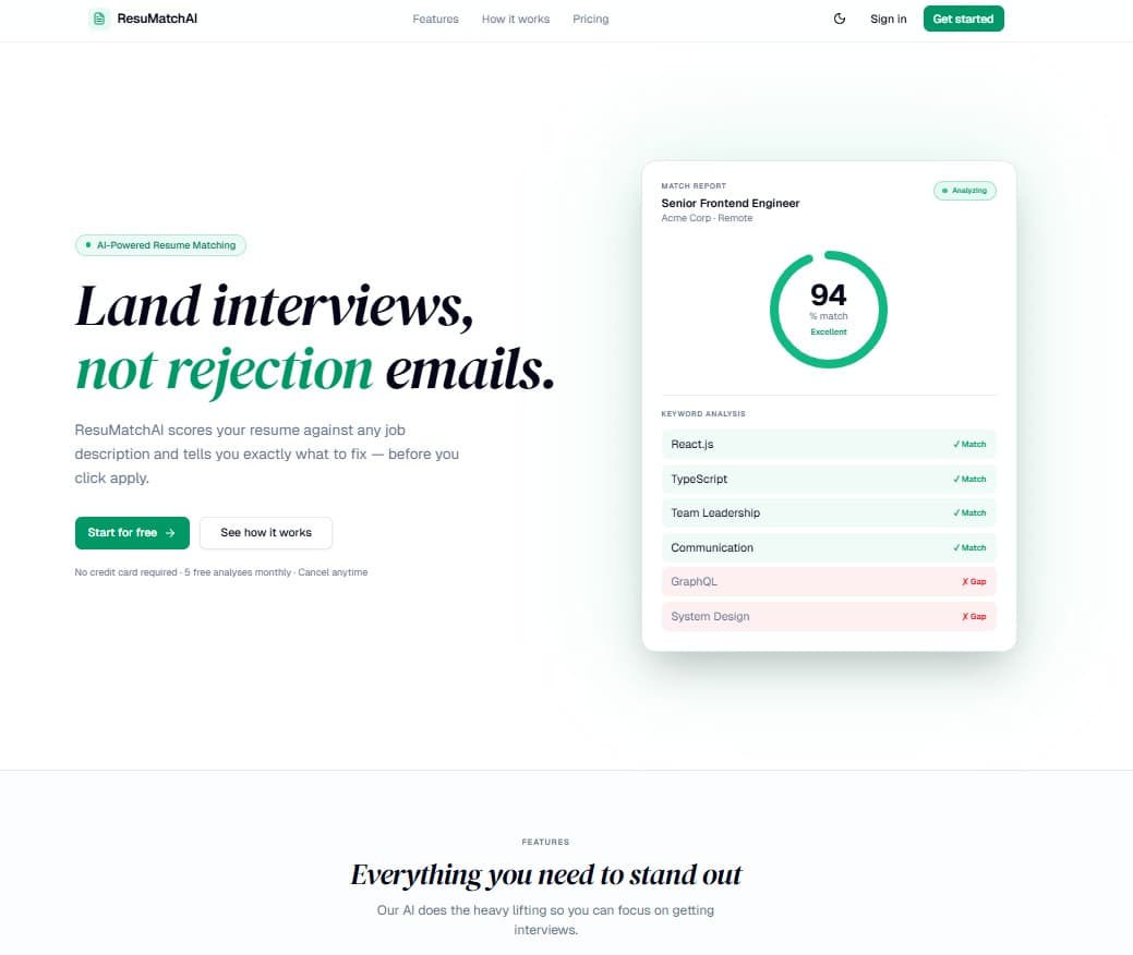 ResuMatchAI landing page