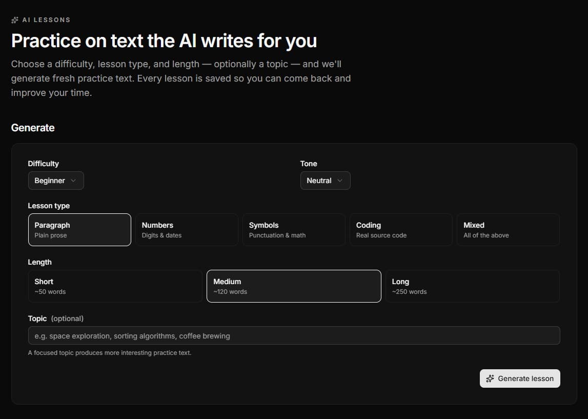 TypeSprint AI lesson generator