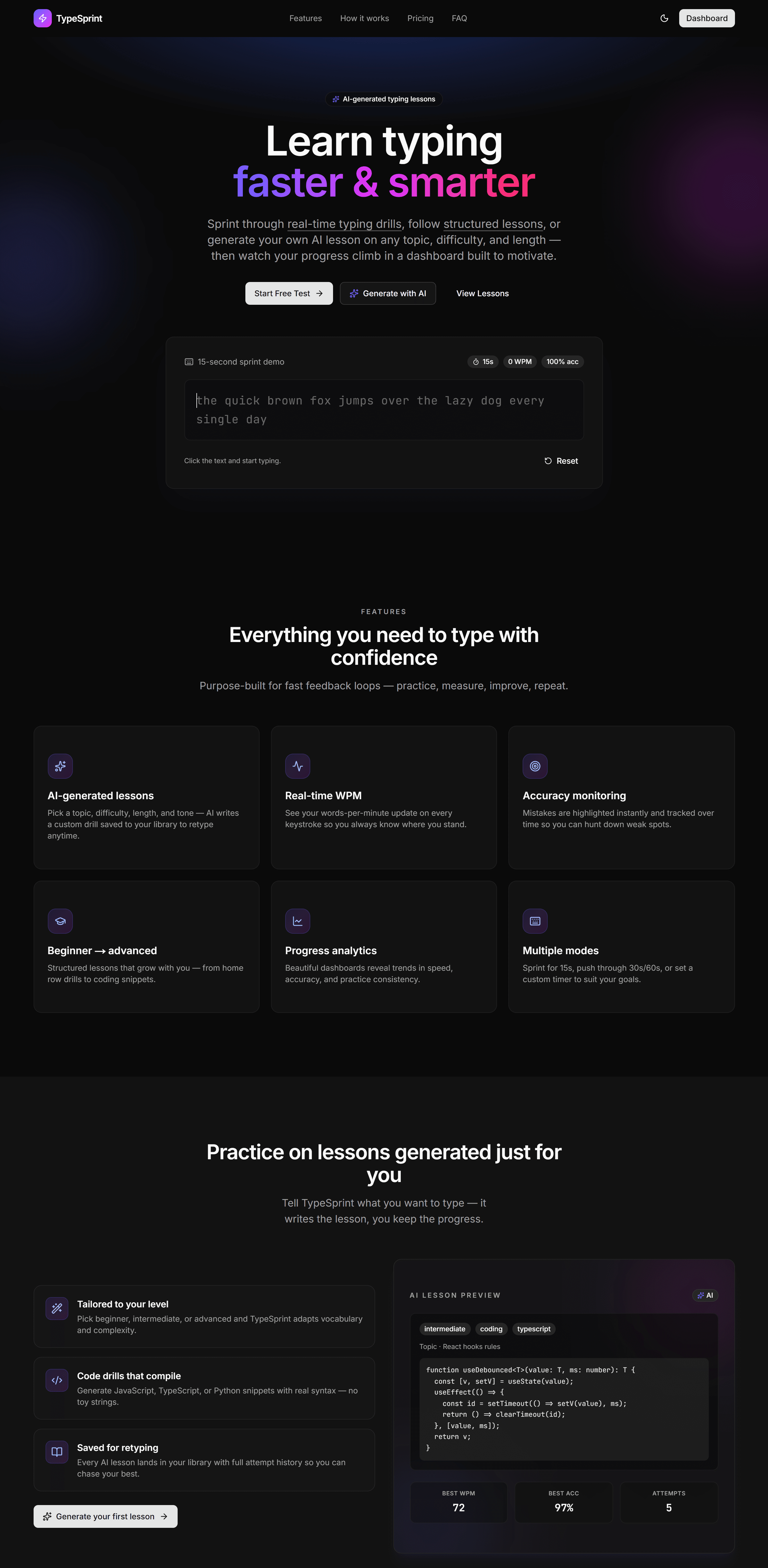 TypeSprint landing page