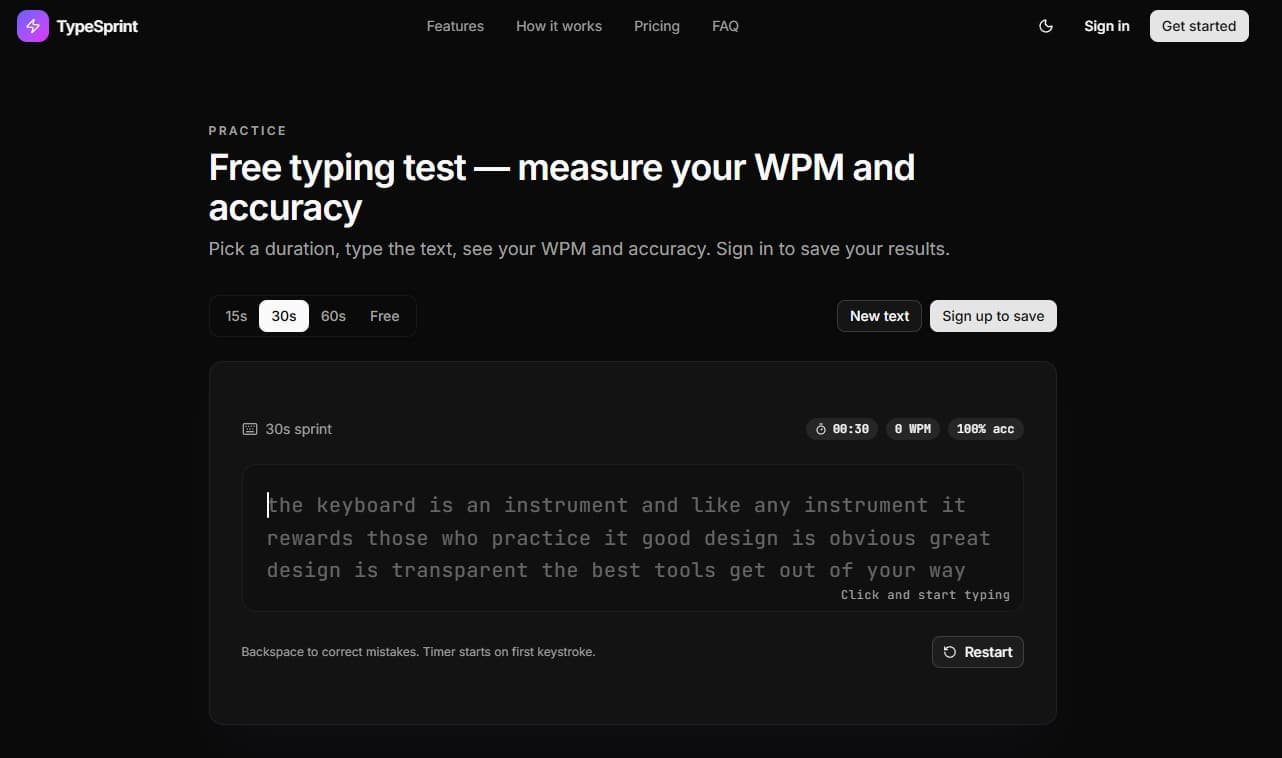 TypeSprint typing engine tracking WPM and accuracy
