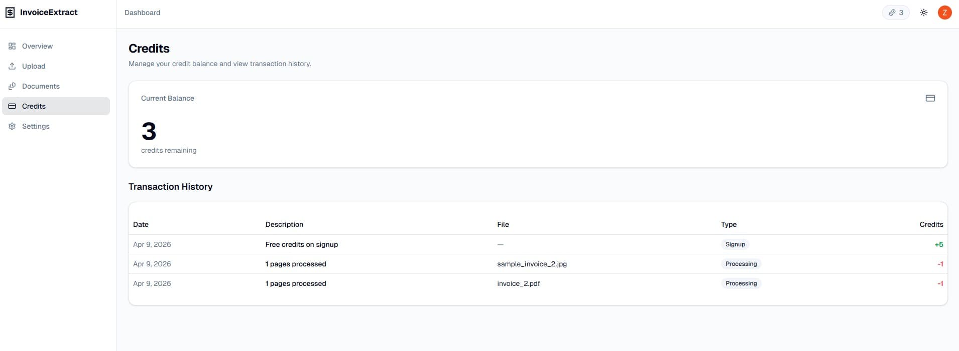 InvoiceExtract credit history