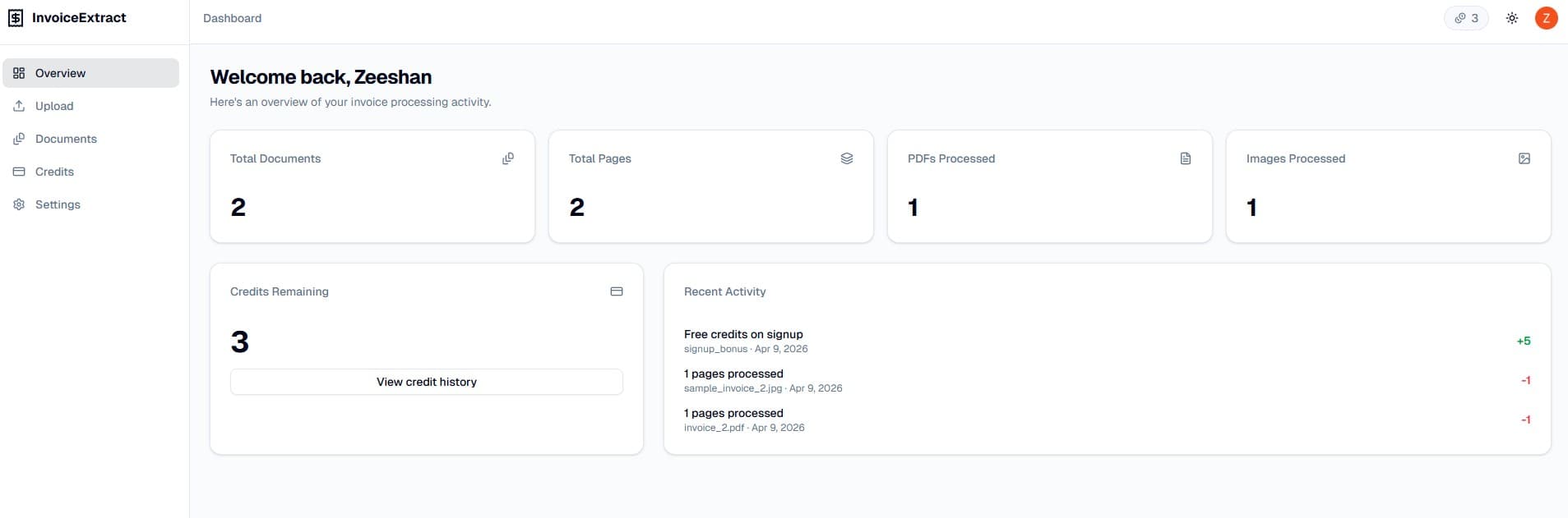 InvoiceExtract analytics overview